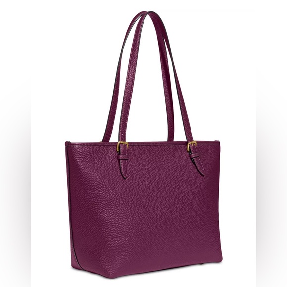 Deep Berry Coach Polished Pebble Leather Taylor Tote with C Dangle Charm - Picture 2 of 4